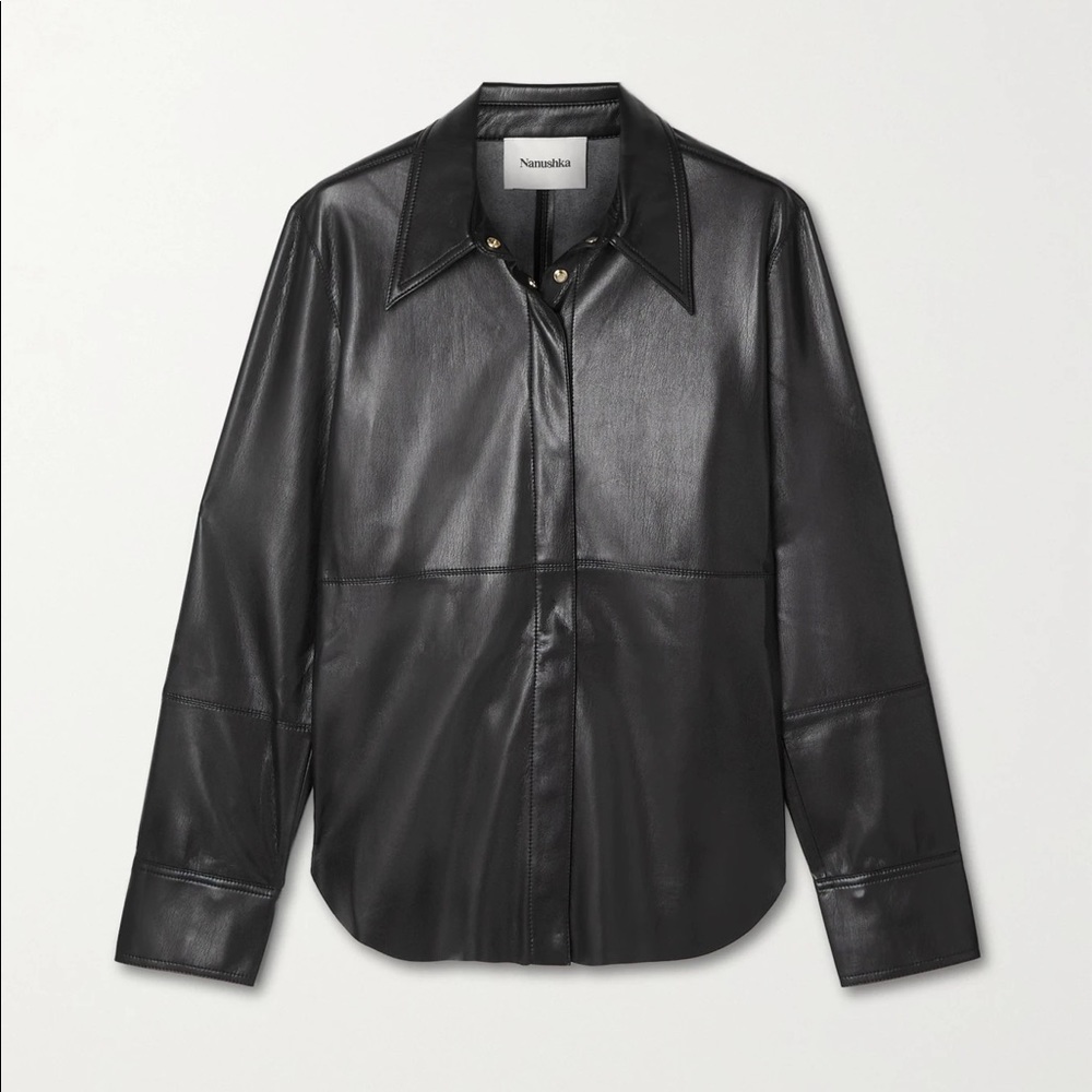 Nanushka Naum button up faux leather shirt